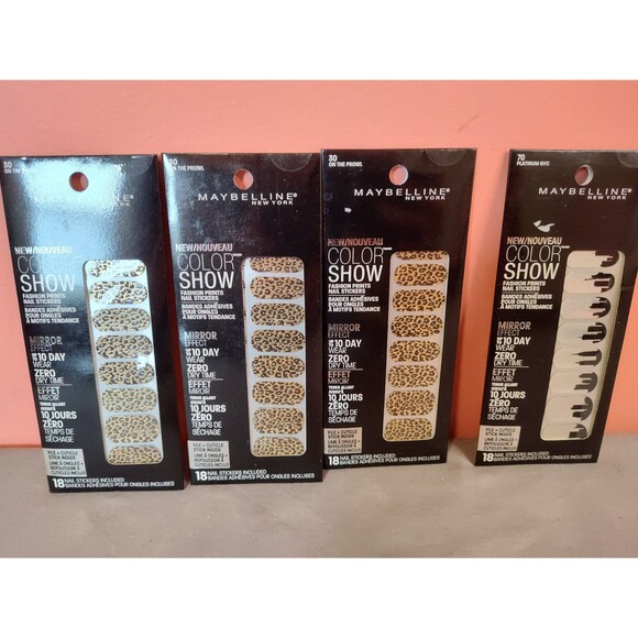 Maybelline Color Show Nail Stickers 4 Pack Gold Cheetah Silver City - Picture 1 of 2